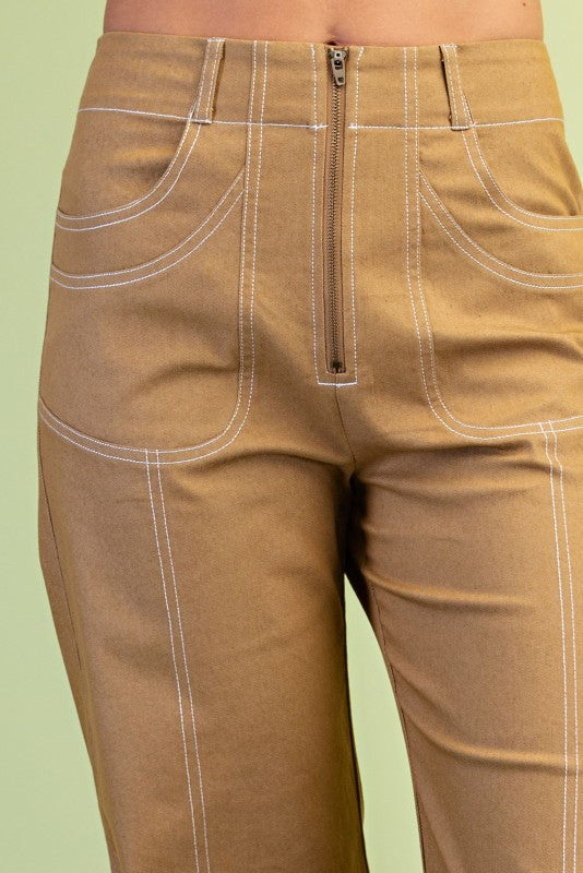 Wide Leg Exposed Zipper Pants