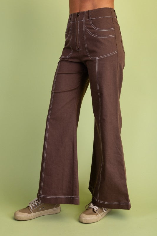 Wide Leg Exposed Zipper Pants