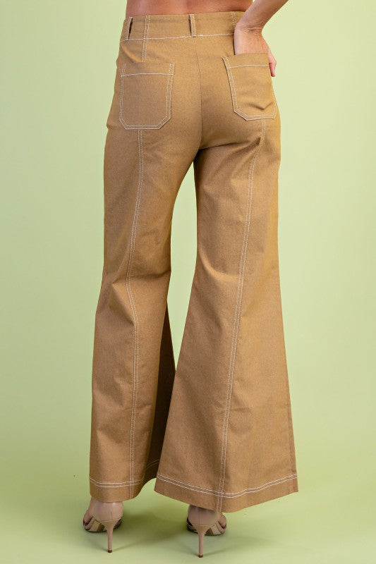 Wide Leg Exposed Zipper Pants