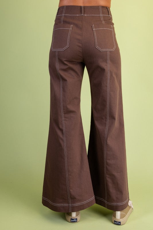 Wide Leg Exposed Zipper Pants