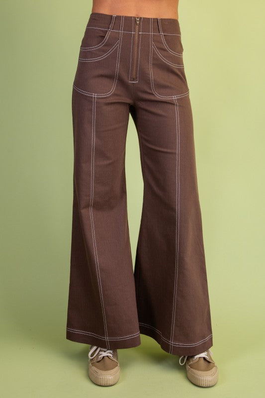 Wide Leg Exposed Zipper Pants
