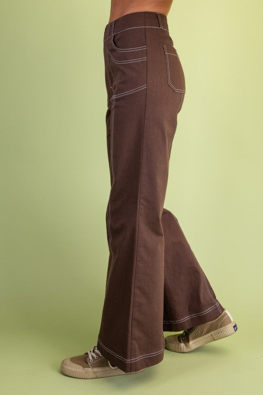 Wide Leg Exposed Zipper Pants