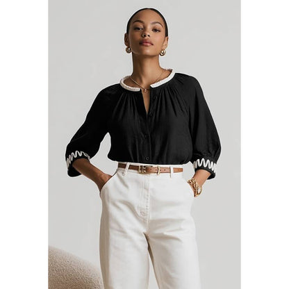 Abstract Applique Popover Blouse