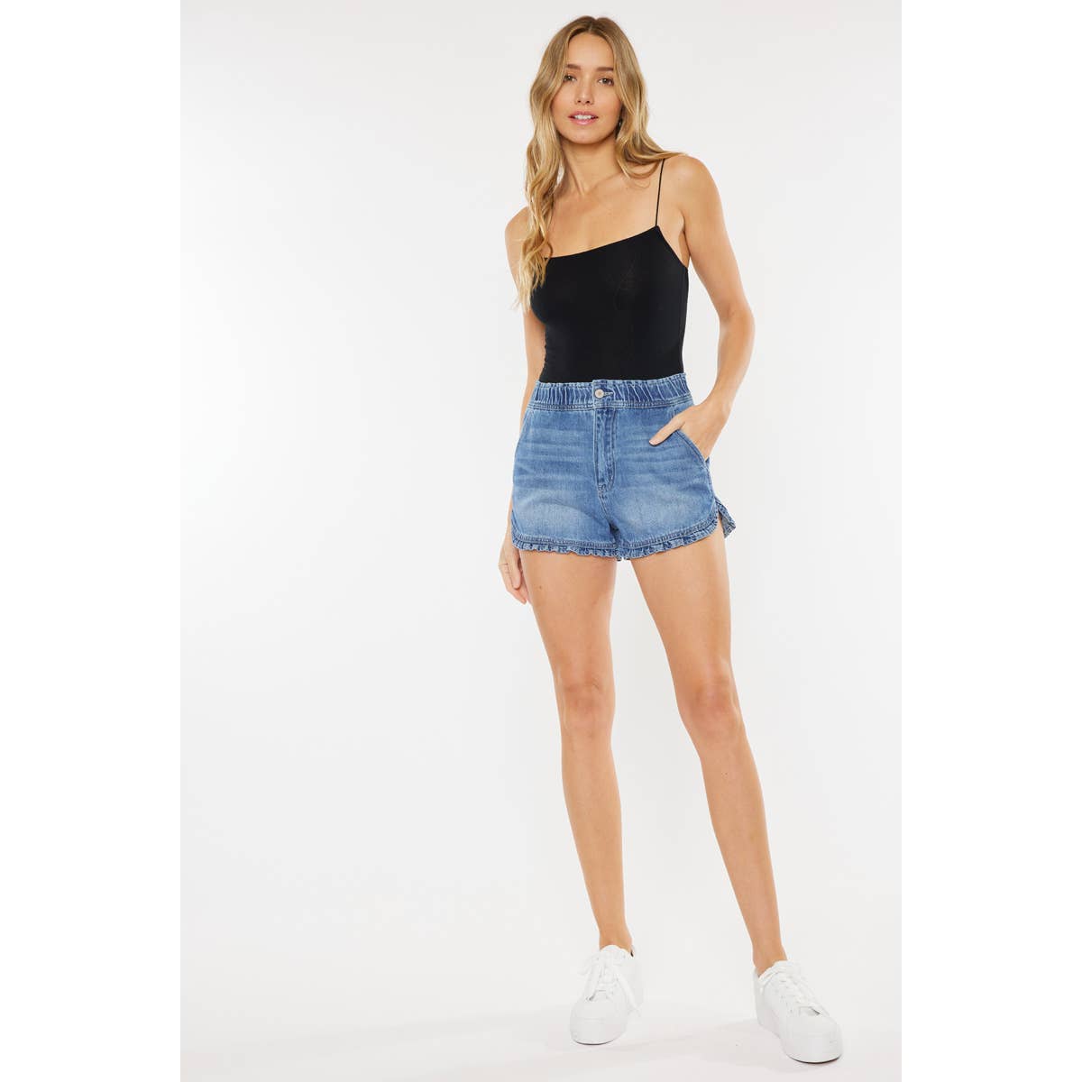 Kan Can High Rise Ruffle Hem Shorts