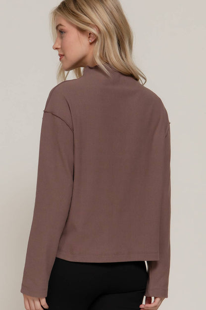 Long Sleeve Visible Overlocked Seams Detail Brushed Rib Top