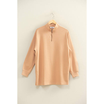 Double Knit Half Zip Up Long Sleeve Mini Dress