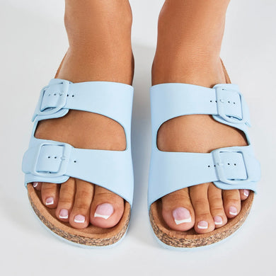 Blue Double Buckle Sandals