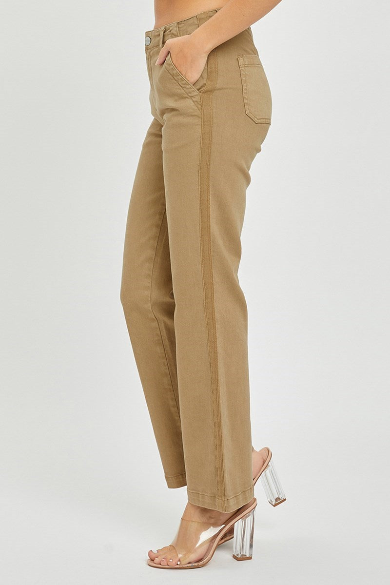 Risen Sand High Rise Side Twill Tape Detail Straight Pants