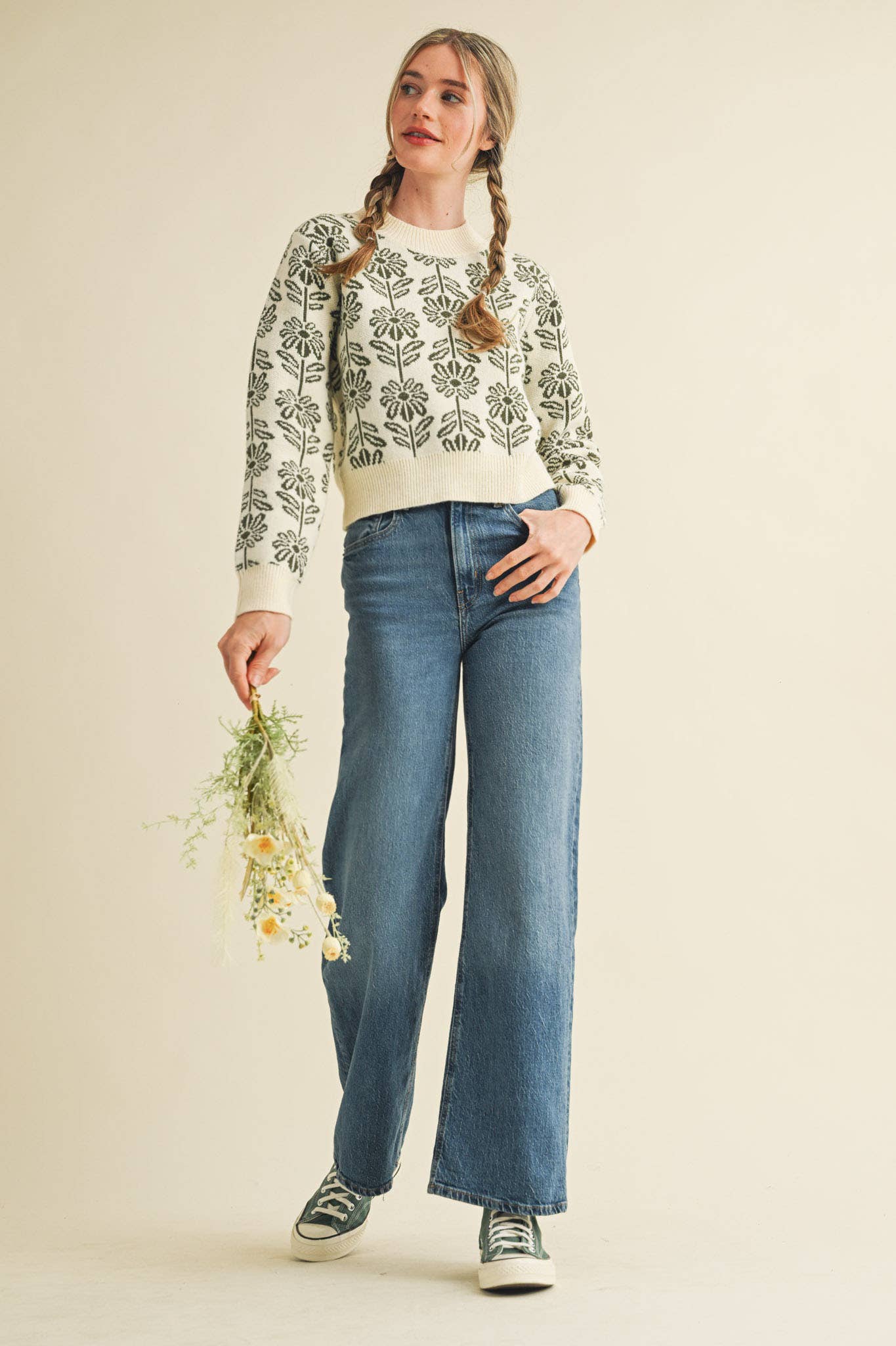 Floral Pattern Knit Sweater