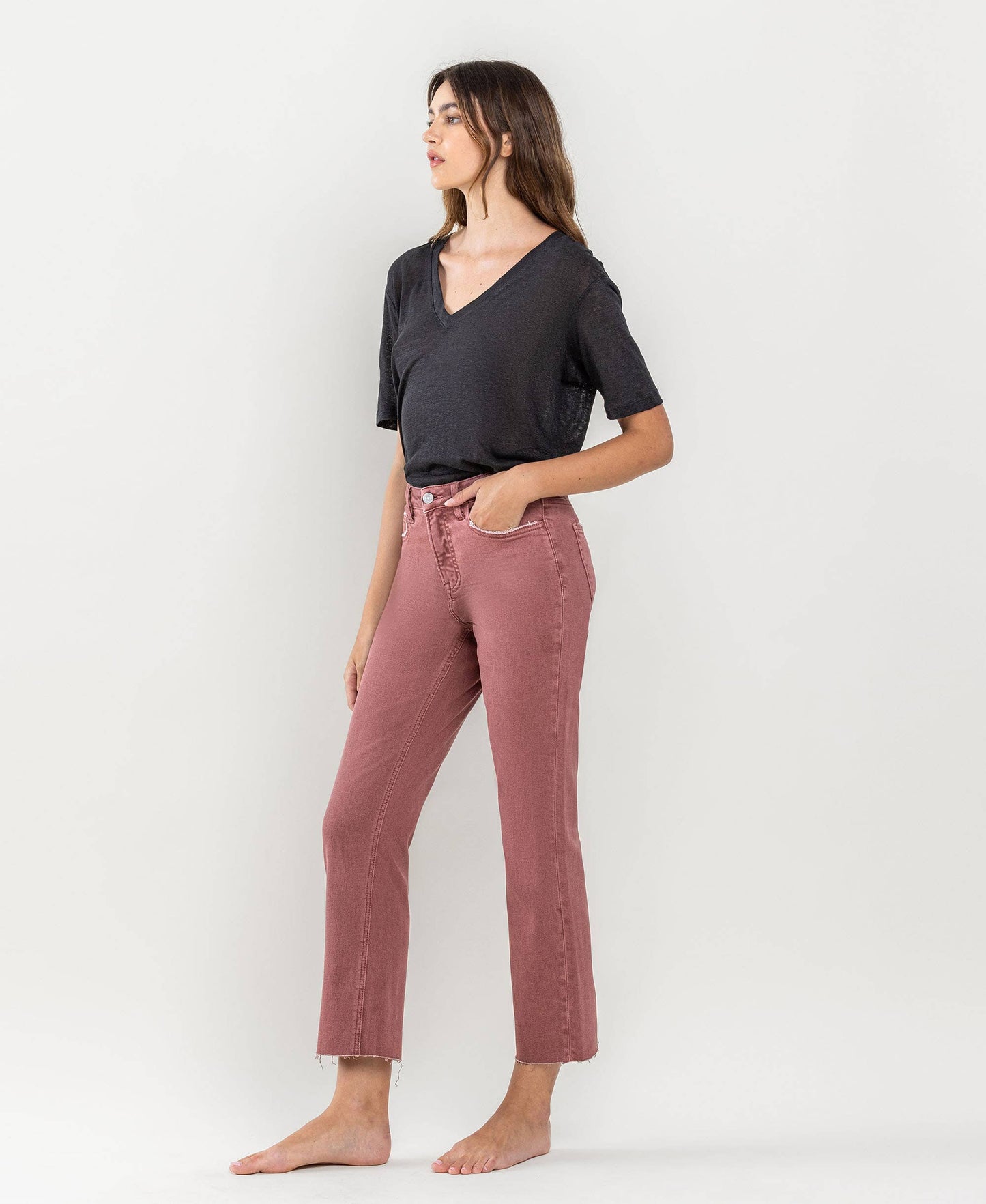 Tummy Control High Rise Crop Straight Jeans