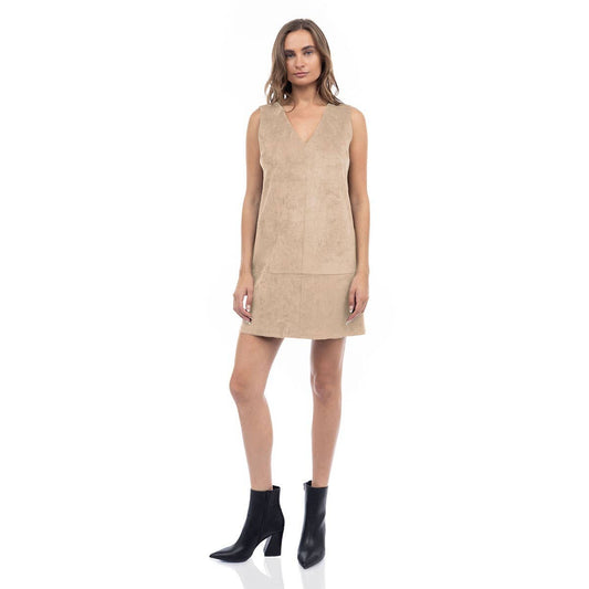 Sand Sleeveless Mini Faux Suede Dress