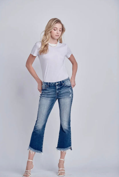 High Rise Stretch Crop Flare with Fray Hem Jeans (Artemis Vintage)