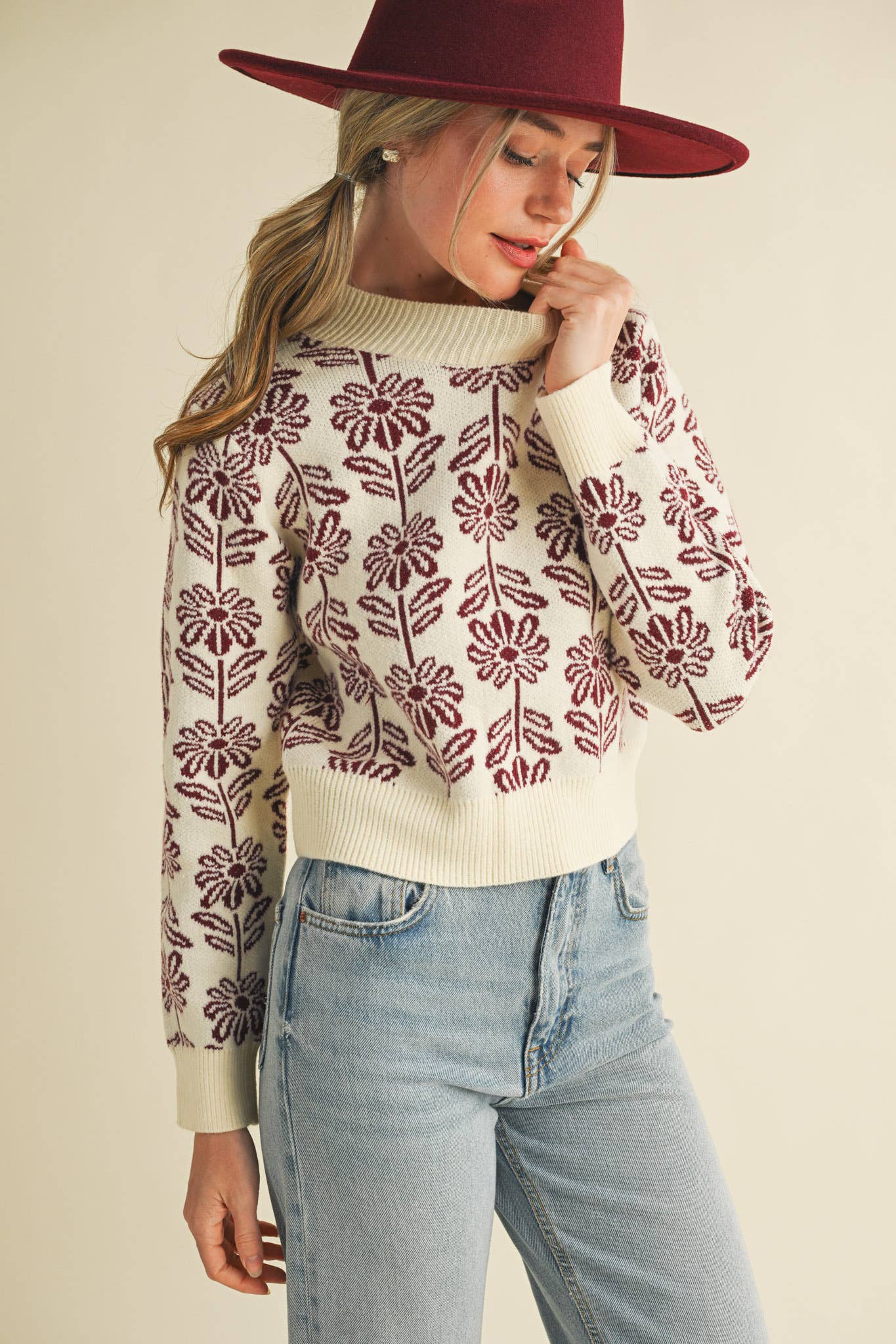 Floral Pattern Knit Sweater