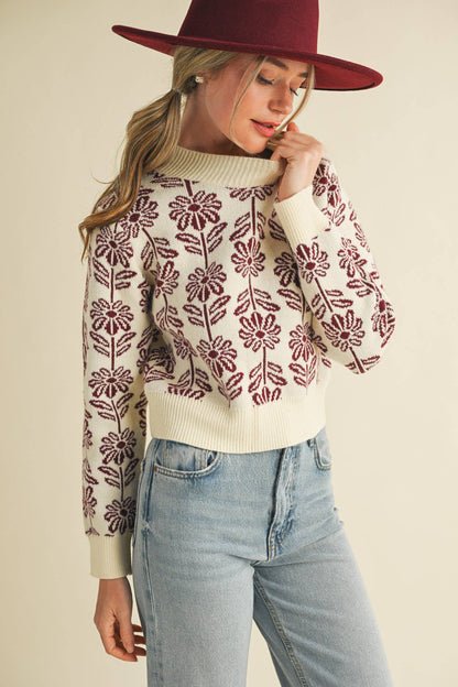 Floral Pattern Knit Sweater