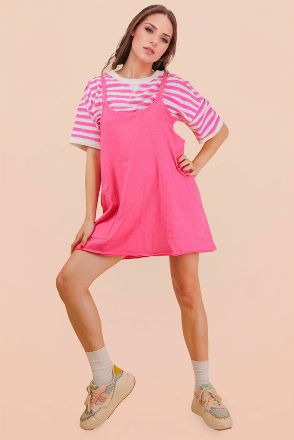 Mineral Washed Knit Mini Dress with Shorts Inside 