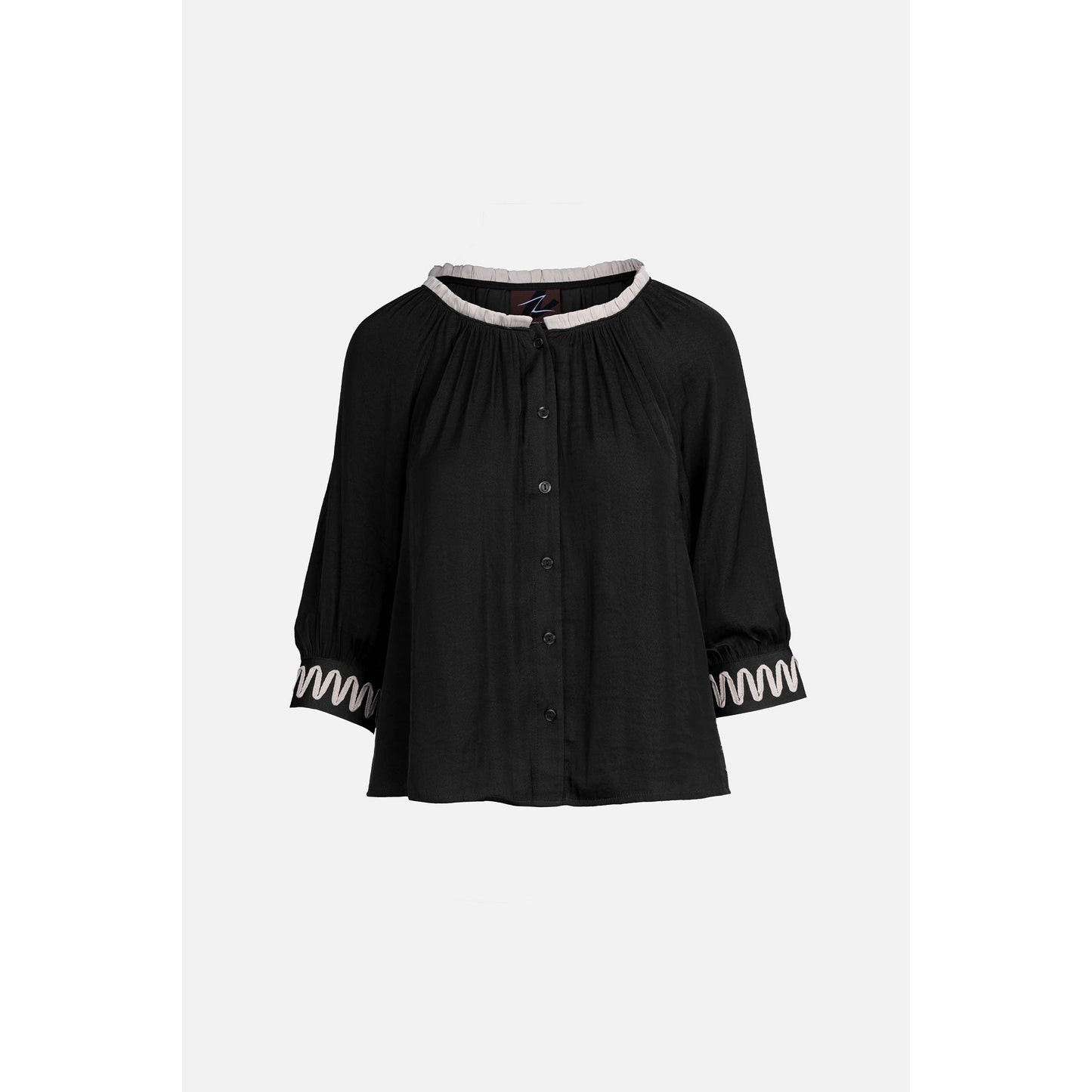 Abstract Applique Popover Blouse