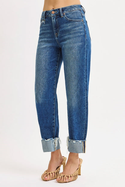 Risen High Rise Crop Boyfriend Cuffed Jeans