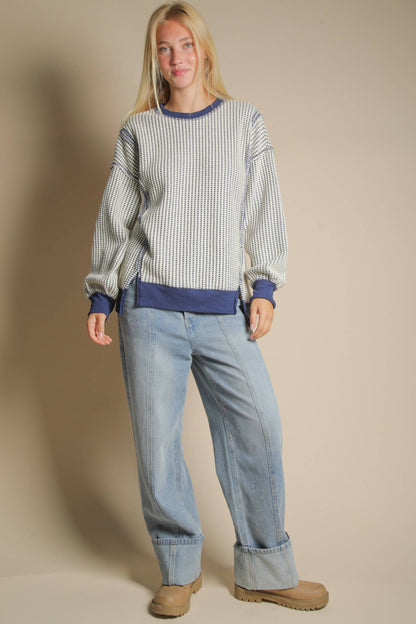 Cream Oversized Waffle Knit Casual Top