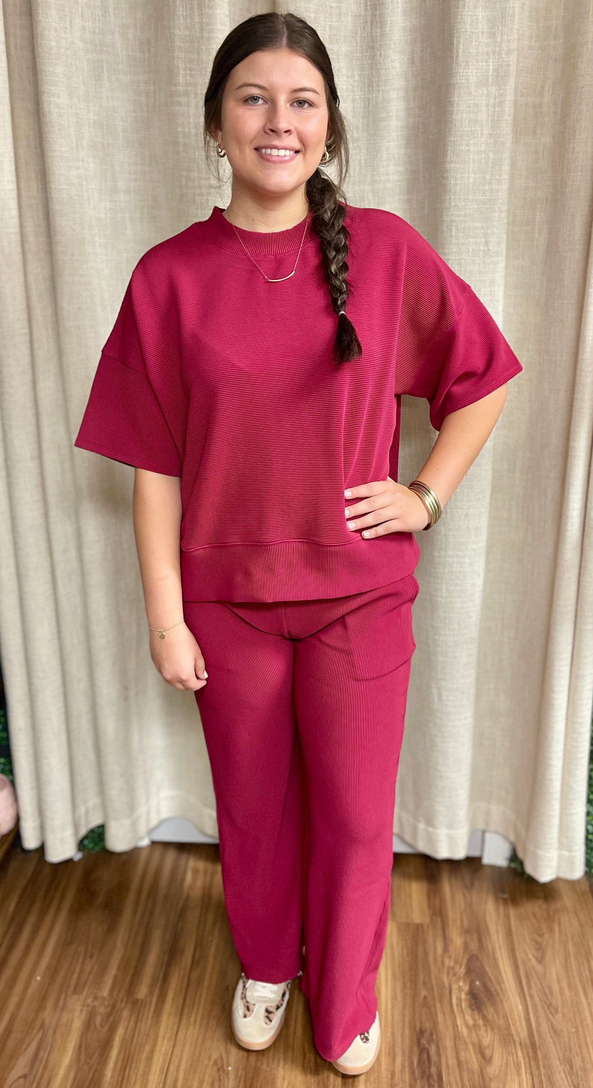 Ribbed Round Neck Top & Pants Set