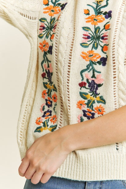 Cute Floral Embroidery Casual Pullover Sweater