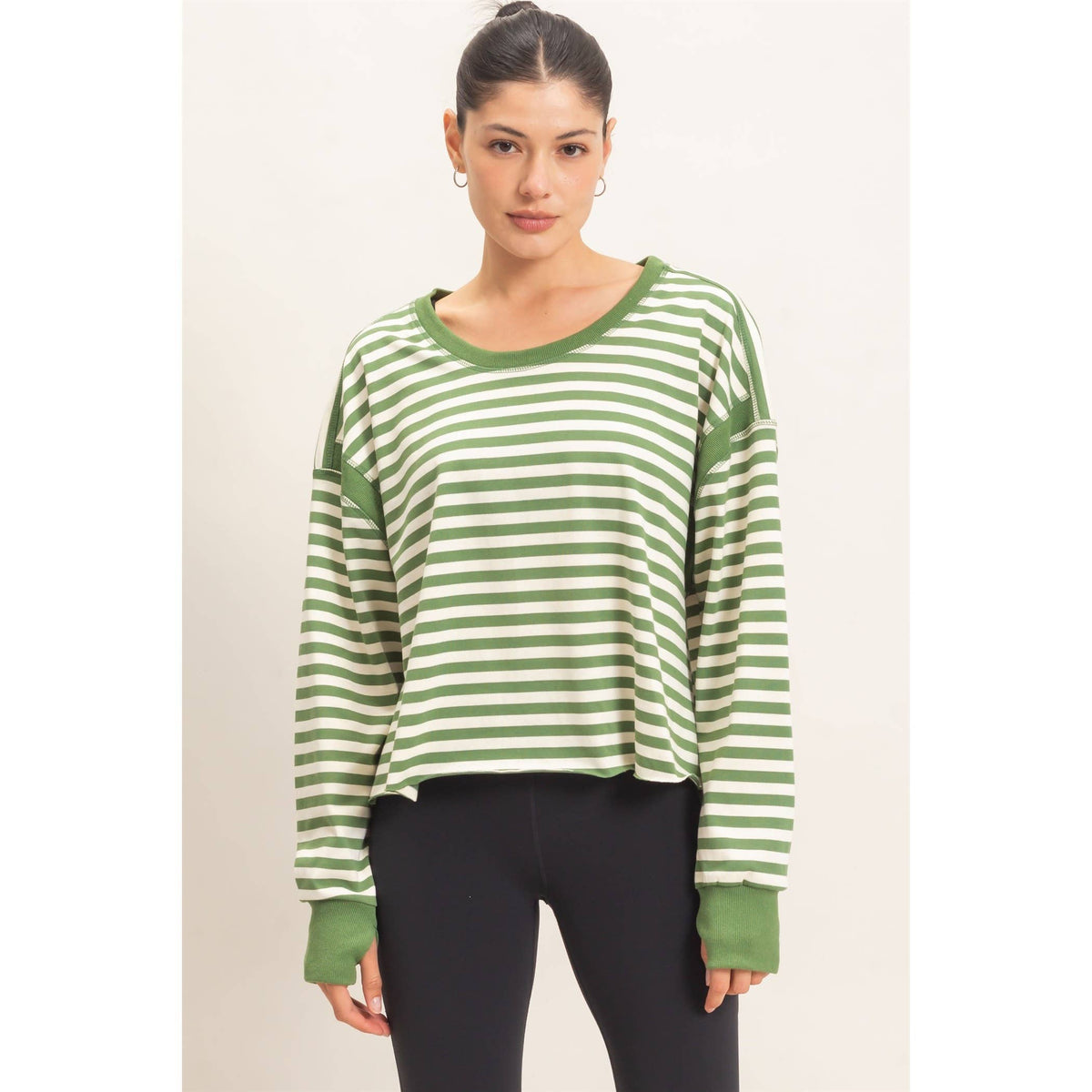 Striped Open Back Long Sleeve Top