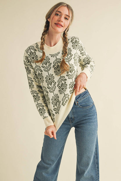 Floral Pattern Knit Sweater