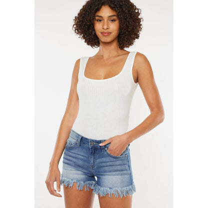 Kan Can Mid Rise Fray Hem Shorts