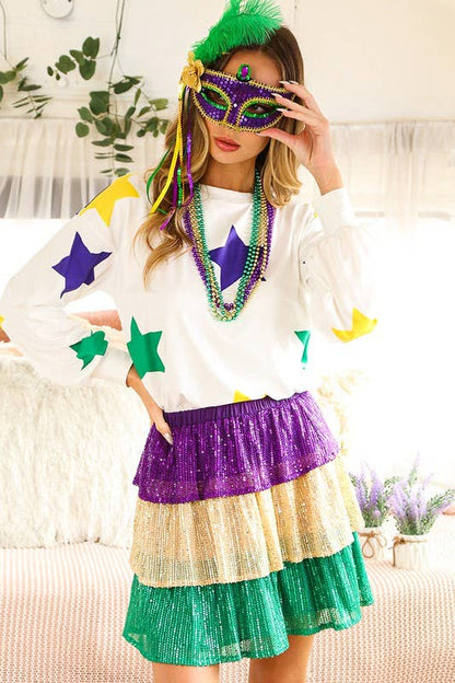 Black Mardi gras, Crew neck long sleeve star jersey