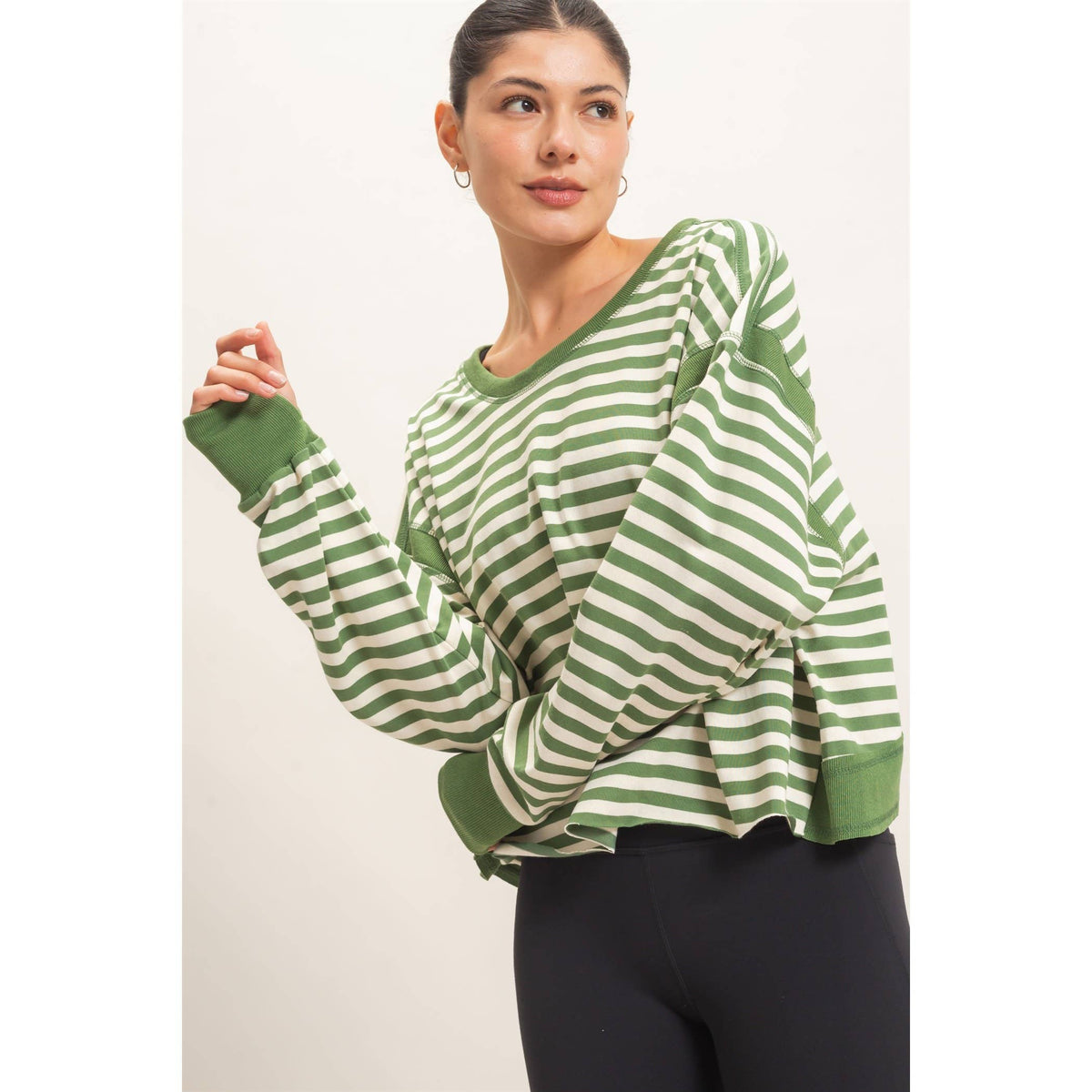 Striped Open Back Long Sleeve Top