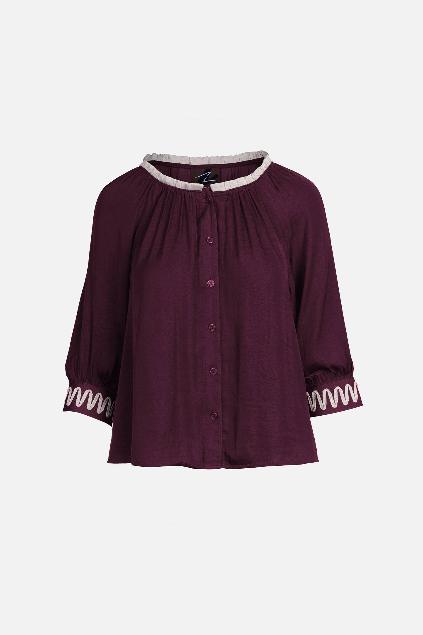 Abstract Applique Popover Blouse