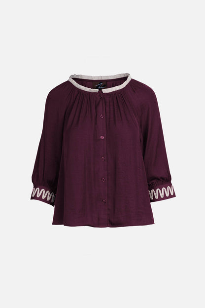 Abstract Applique Popover Blouse