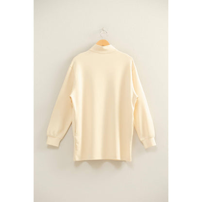 Double Knit Half Zip Up Long Sleeve Mini Dress