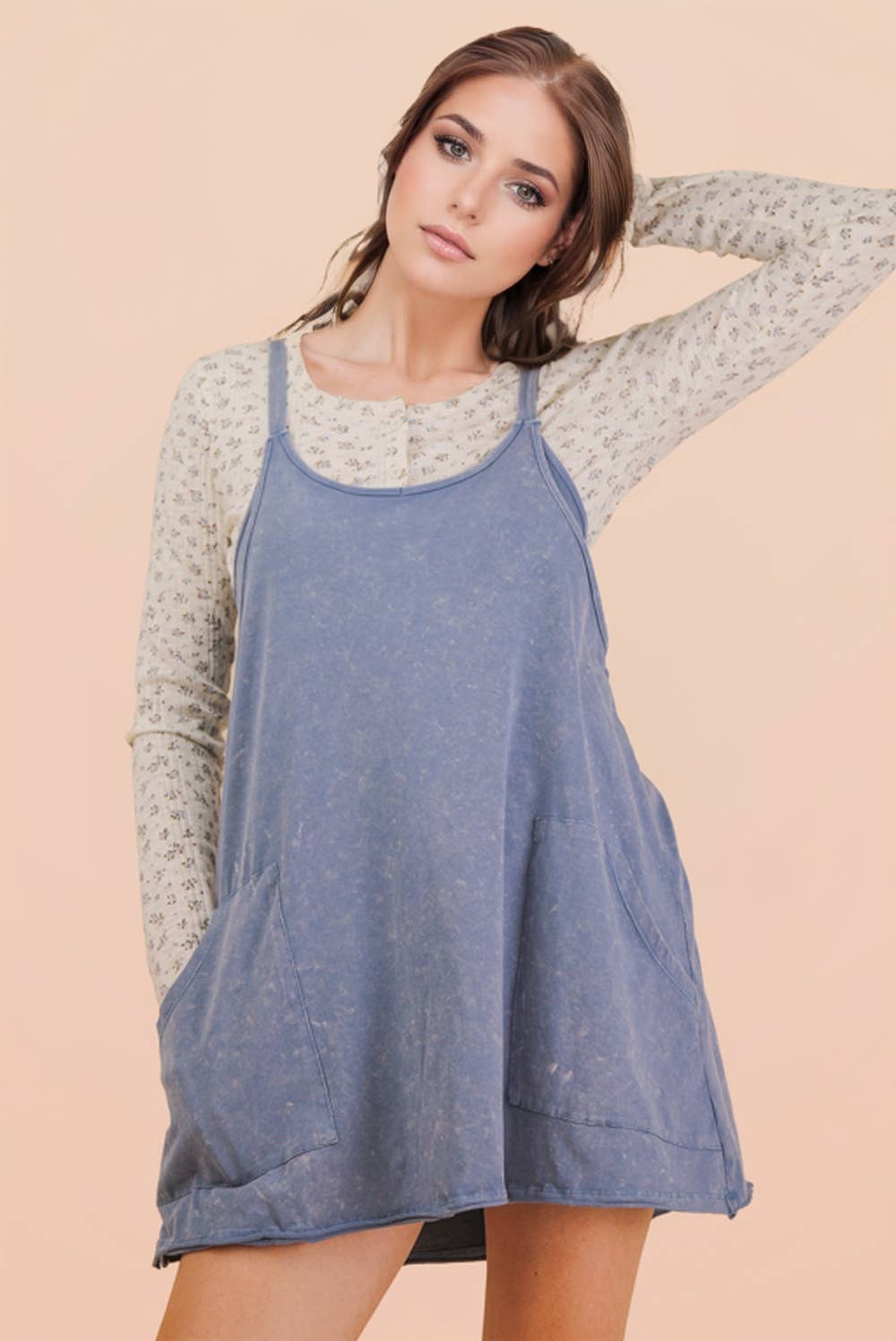 Mineral Washed Knit Mini Dress with Shorts Inside 