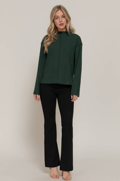 Long Sleeve Visible Overlocked Seams Detail Brushed Rib Top