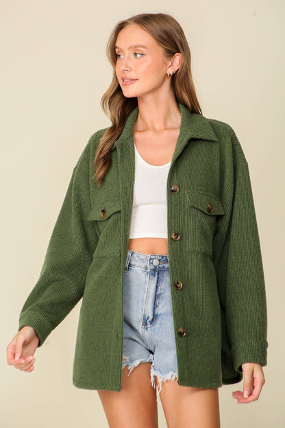 Forest Green Brushed Corded Shacket