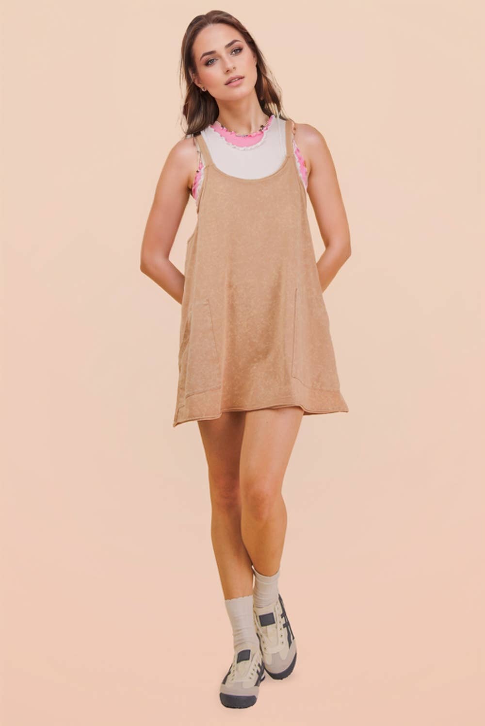 Mineral Washed Knit Mini Dress with Shorts Inside 