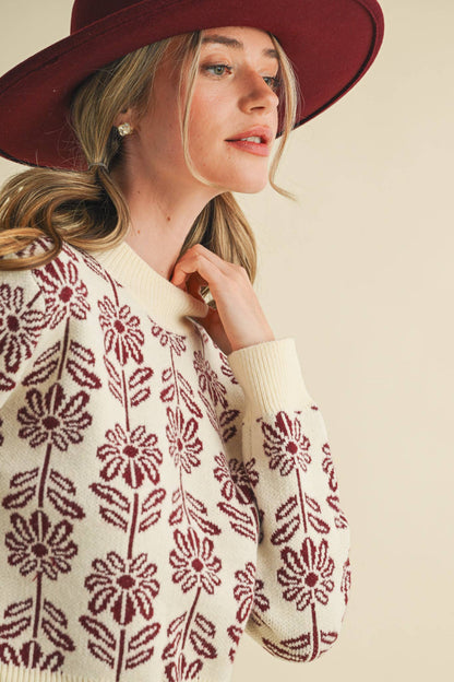 Floral Pattern Knit Sweater