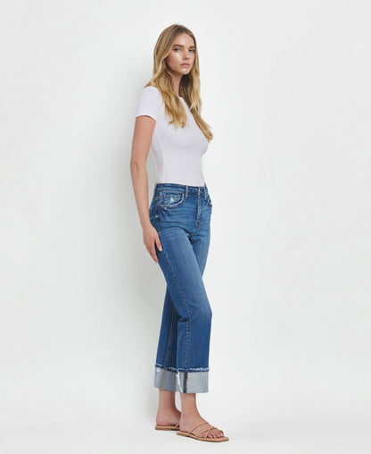 High Rise Cuffed Straight Jeans