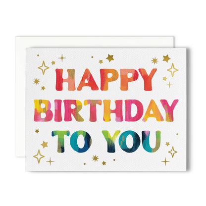 Starry Colorful Birthday Greeting Card with Gold Foil