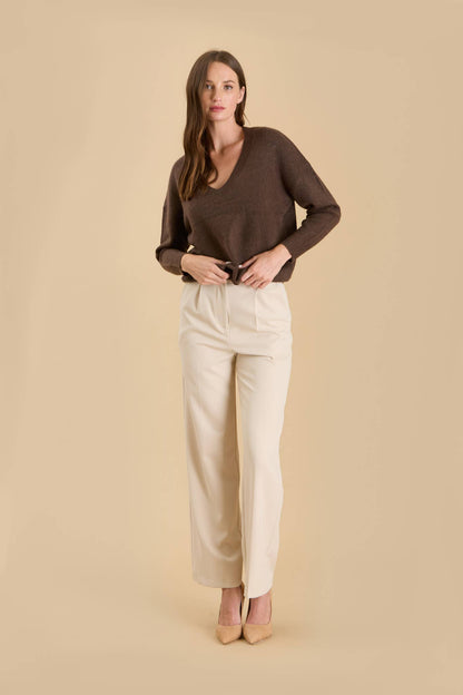 Solid V Neck Drop Shoulder Knit Sweater