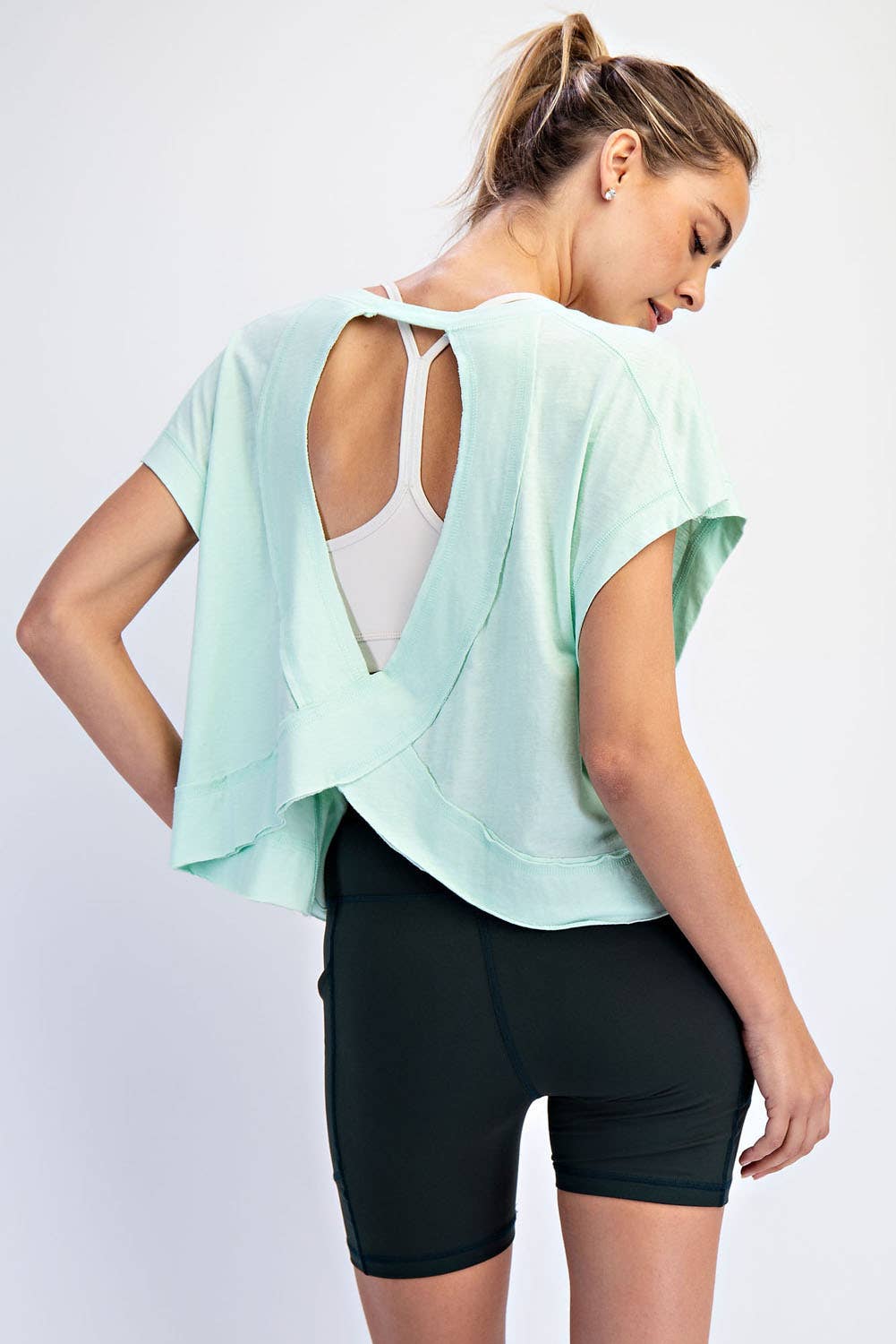 Clover Green Cotton Slub Open Back Top
