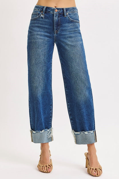 Risen High Rise Crop Boyfriend Cuffed Jeans