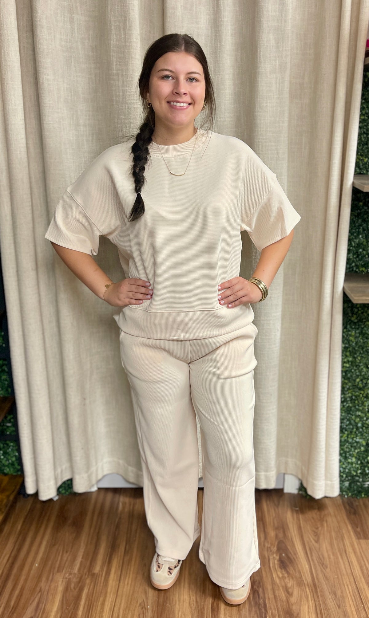 Ribbed Round Neck Top & Pants Set