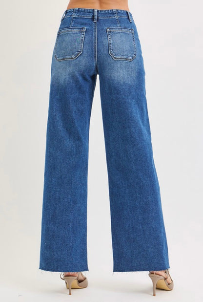 Risen Mid Rise Wide Leg Jeans with patch pocket