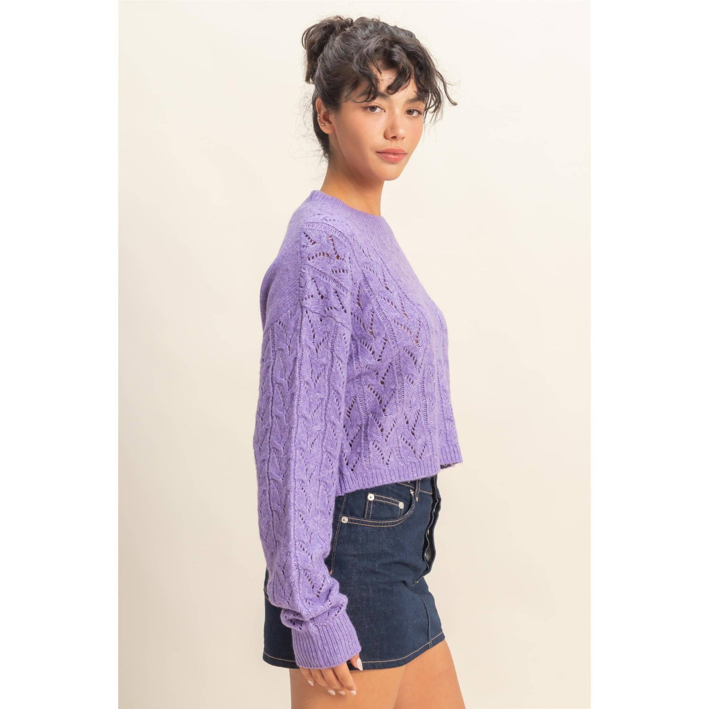 Cropped Cable Knit Sweater