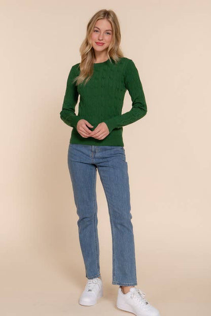 Forest Green Round Neck Cable Sweater