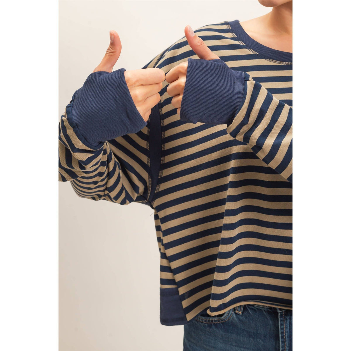 Striped Open Back Long Sleeve Top