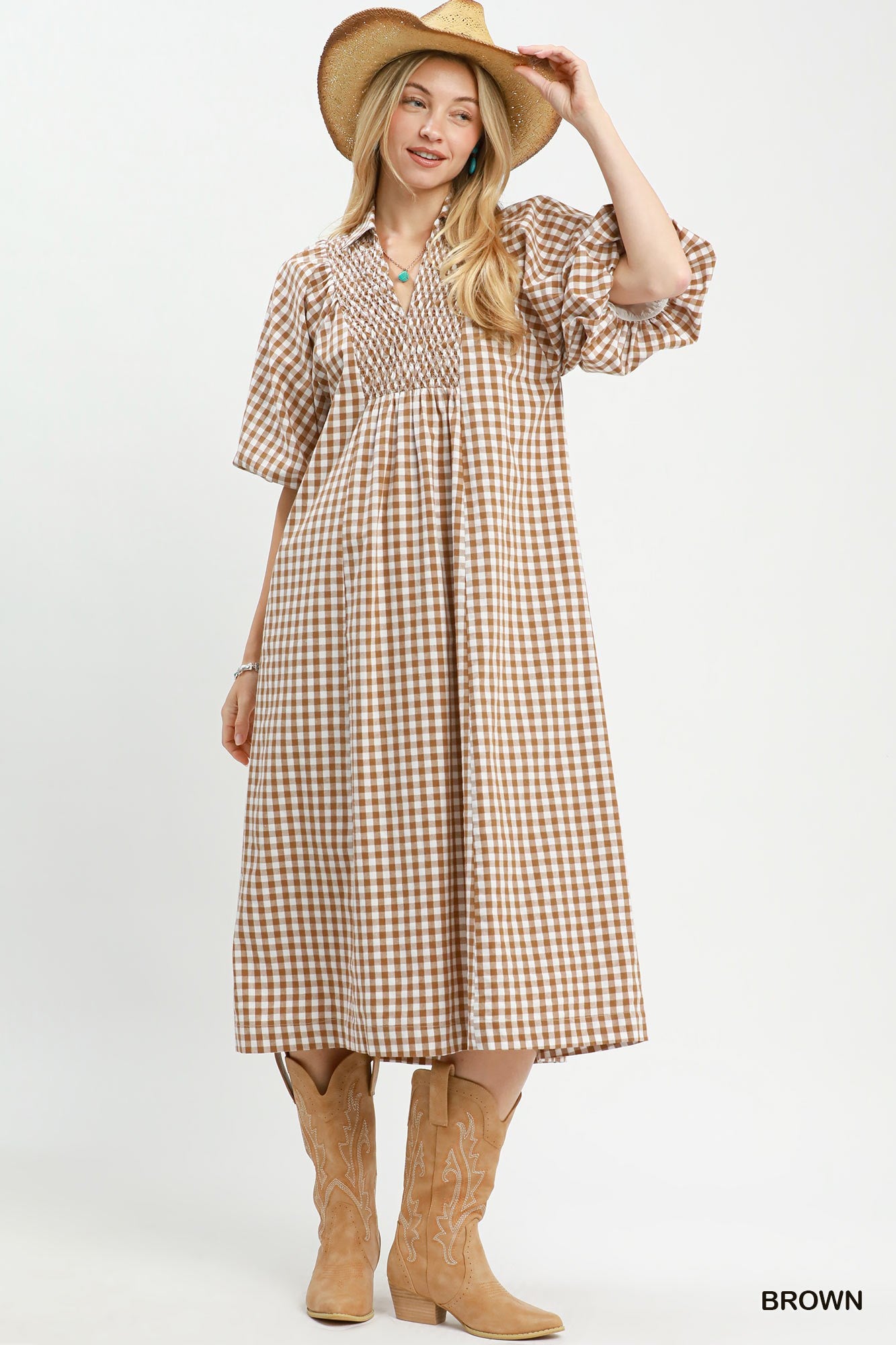 The Savanna Gingham Midi Dress