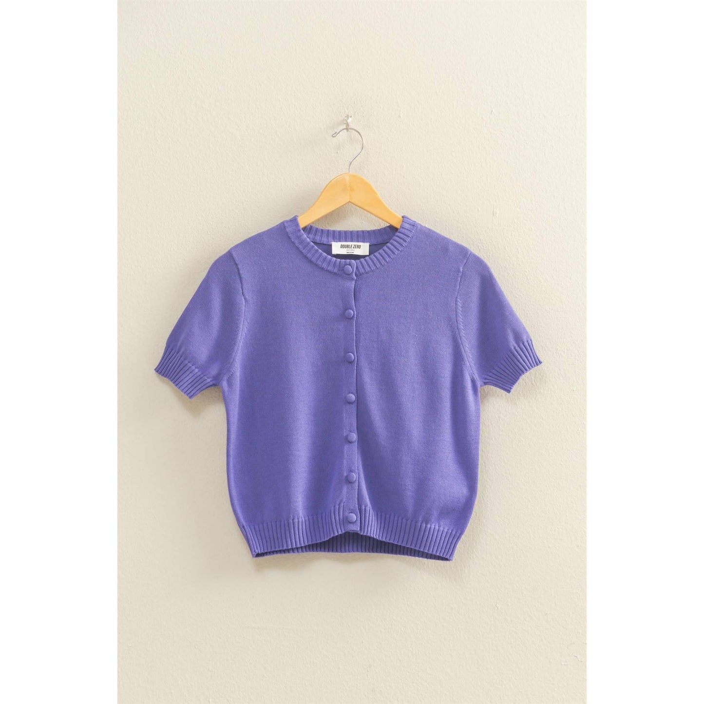 Crew Neck Short Sleeve  Buttoned Cardigan