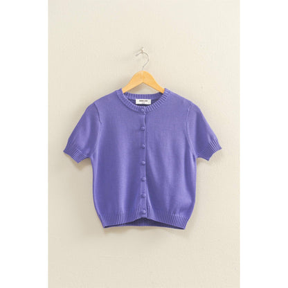 Crew Neck Short Sleeve  Buttoned Cardigan